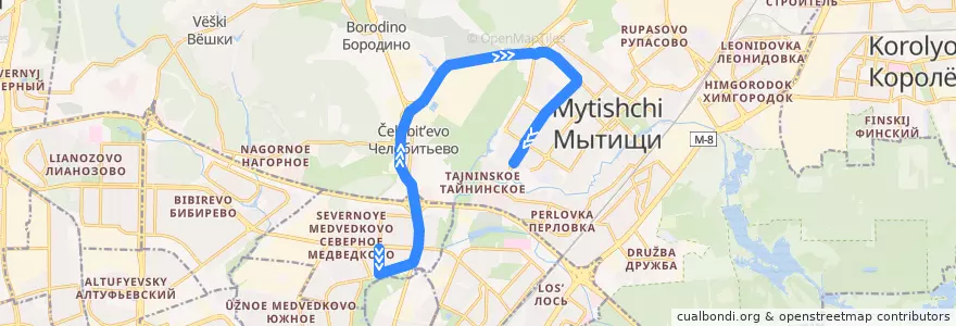 Mapa del recorrido Автобус 170: Москва => Мытищи de la línea  en Oblast de Moscou.