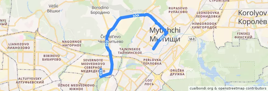 Mapa del recorrido Автобус 199: Москва => Мытищи de la línea  en Oblast Moskau.
