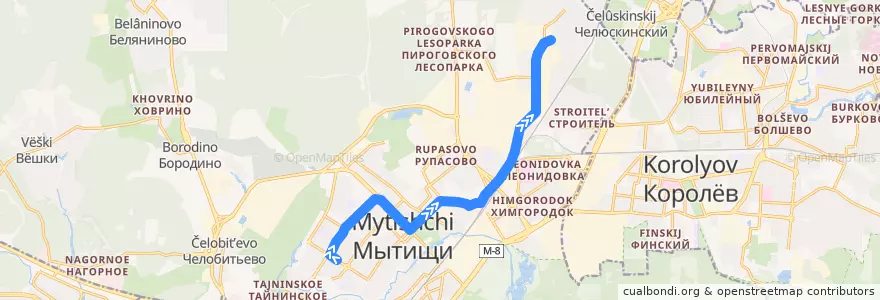 Mapa del recorrido Автобус 1: 6-й микрорайон => Челюскинский de la línea  en городской округ Мытищи.