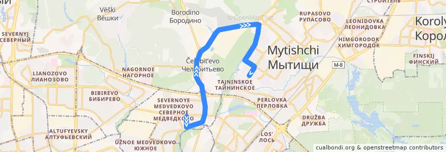 Mapa del recorrido Автобус 197: Москва (метро «Медведково») => Мытищи (14-й микрорайон) de la línea  en Föderationskreis Zentralrussland.