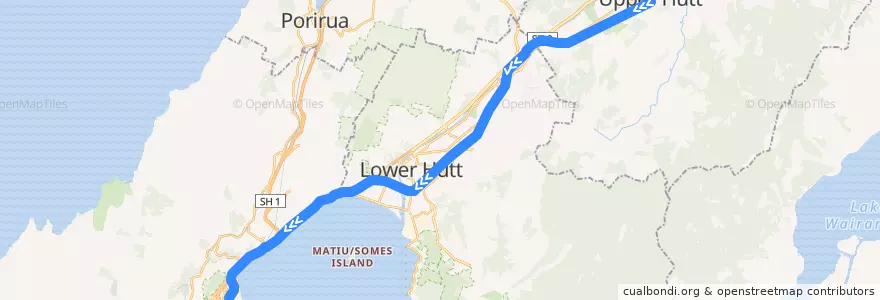 Mapa del recorrido Hutt Valley Line: Upper Hutt => Wellington de la línea  en Wellington.