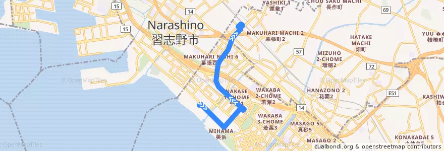 Mapa del recorrido 新都心・幕張線　医療センター⇒幕張本郷駅 de la línea  en 美浜区.
