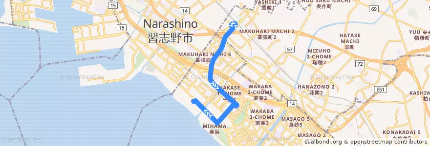 Mapa del recorrido 新都心・幕張線　幕張本郷駅⇒医療センター de la línea  en 美浜区.