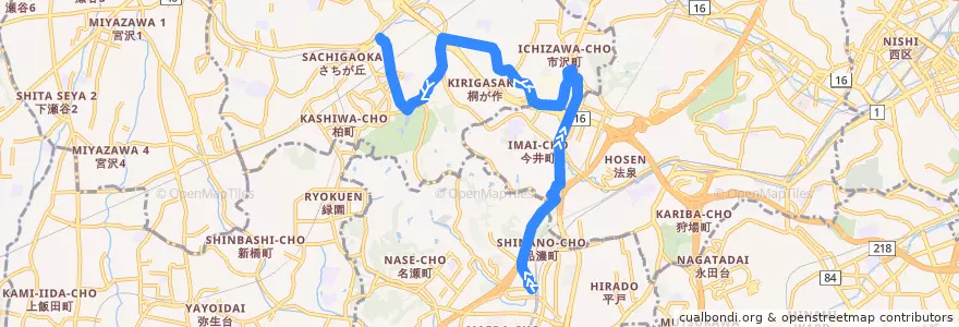 Mapa del recorrido 旭6　二俣川駅南口→東戸塚駅西口 de la línea  en 横浜市.
