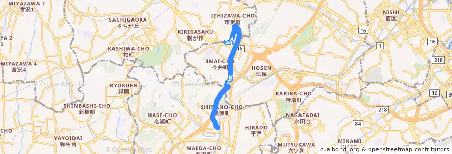 Mapa del recorrido 旭6 左近山第5→東戸塚駅西口 de la línea  en 横浜市.