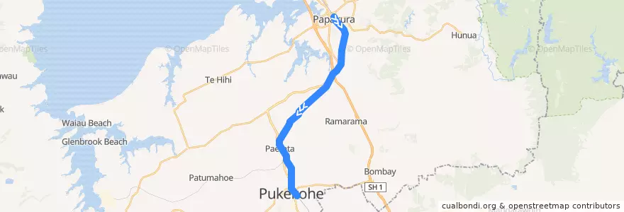 Mapa del recorrido Southern Line: Papakura => Pukekohe de la línea  en Franklin.