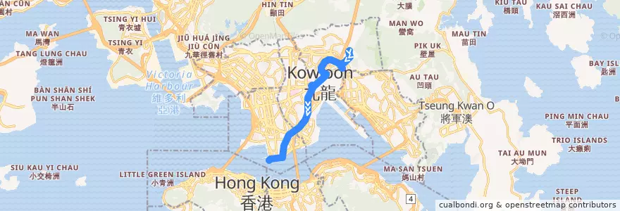Mapa del recorrido Bus 5 (Fu Shan → Tsim Sha Tsui Ferry Pier) de la línea  en 九龍 Kowloon.