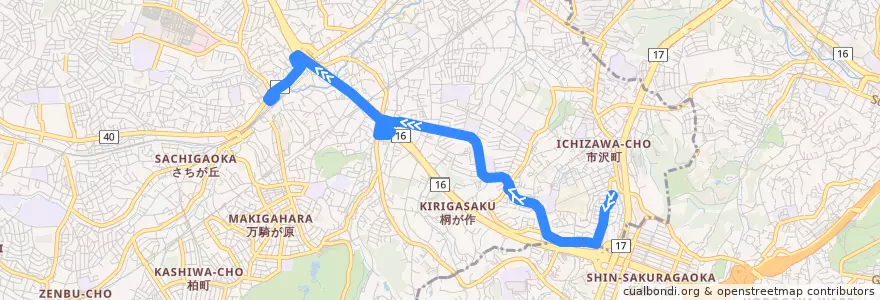 Mapa del recorrido 旭2 左近山第6→二俣川駅北口 de la línea  en Асахи.