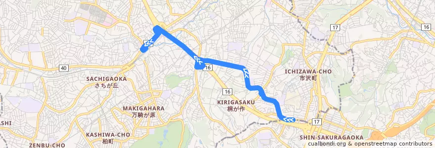 Mapa del recorrido 旭2 左近山第5→二俣川駅北口 de la línea  en Asahi Ward.