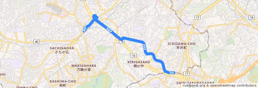 Mapa del recorrido 旭2 二俣川駅北口→左近山第5 de la línea  en 旭区.