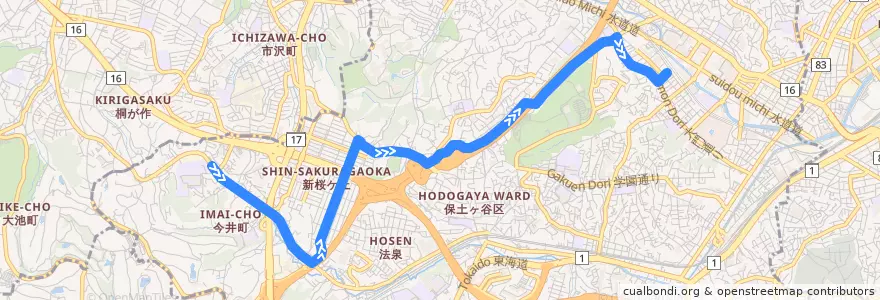 Mapa del recorrido 浜45 美立橋→星川駅 de la línea  en 保土ヶ谷区.