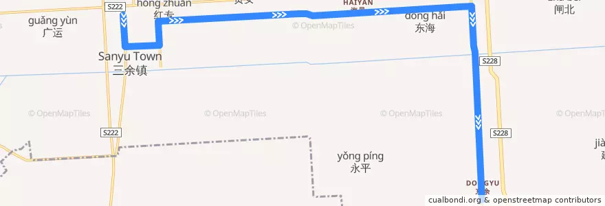 Mapa del recorrido 831路: 三余公交回车场 => 东余 de la línea  en 三余镇.