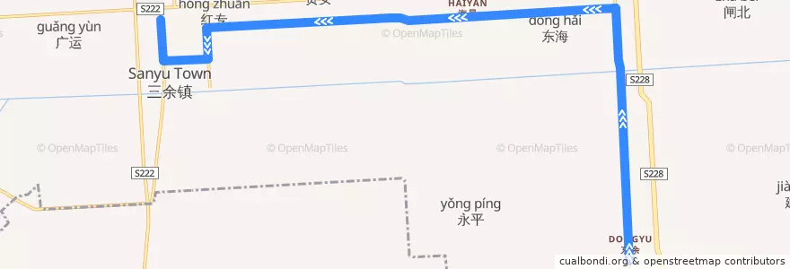 Mapa del recorrido 831路: 东余 => 三余公交回车场 de la línea  en 三余镇.