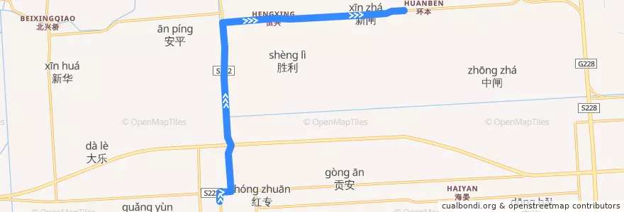 Mapa del recorrido 832路: 三余公交回车场 => 环本 de la línea  en 三余镇.