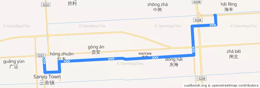 Mapa del recorrido 833路: 三余公交回车场 => 海丰 de la línea  en 三余镇.