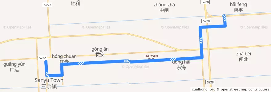Mapa del recorrido 833路: 海丰 => 三余公交回车场 de la línea  en 三余镇.