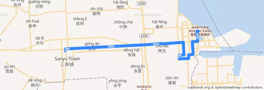 Mapa del recorrido 816路: 三余公交回车场 => 通州湾商务大厦 de la línea  en 三余镇.