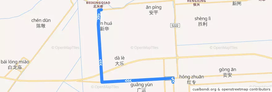 Mapa del recorrido 836路: 三余公交回车场 => 恒兴桥 de la línea  en 三余镇.