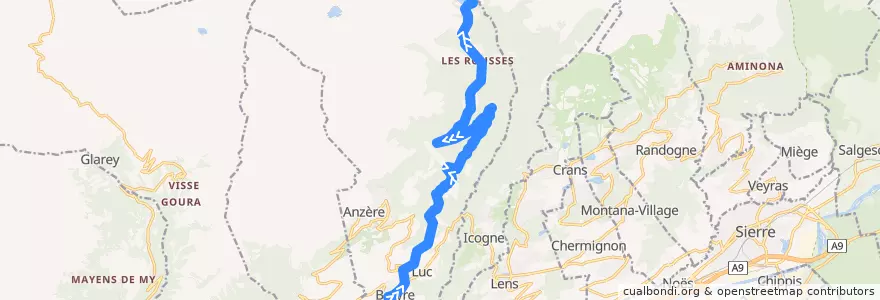 Mapa del recorrido Sion - Rawil, barrage de la línea  en Ayent.