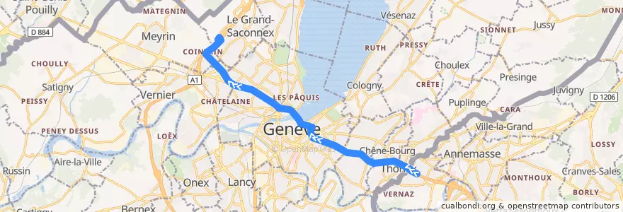 Mapa del recorrido T74 : Chamonix → Genève de la línea  en جنيف.