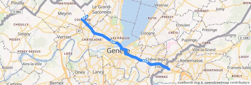Mapa del recorrido T74 : Genève → Chamonix de la línea  en Genève.