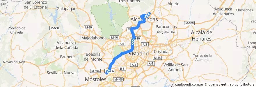 Mapa del recorrido Línea 10: Hospital Infanta Sofía-Puerta del Sur de la línea  en Área metropolitana de Madrid y Corredor del Henares.