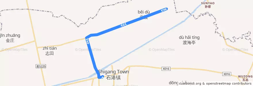 Mapa del recorrido 385路: 北渡村 => 石港公交回车场 de la línea  en 石港镇.
