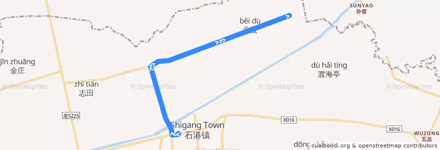Mapa del recorrido 385路: 石港公交回车场 => 北渡村 de la línea  en 石港镇.