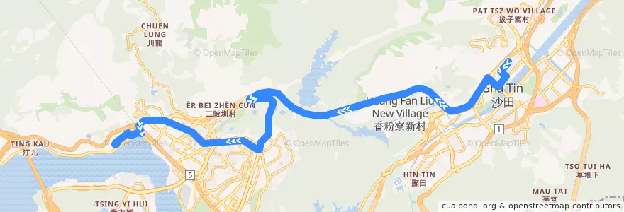 Mapa del recorrido Bus 48X (Wo Che - Bayview Garden) de la línea  en 新界 New Territories.