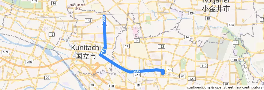 Mapa del recorrido 国17 de la línea  en 東京都.