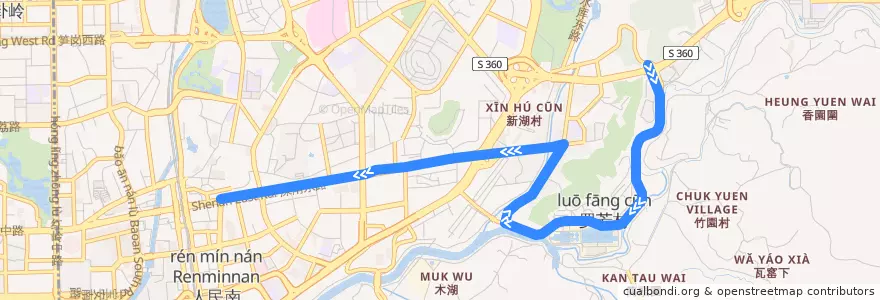 Mapa del recorrido bus 220 往 建设路总站 de la línea  en Shenzhen.