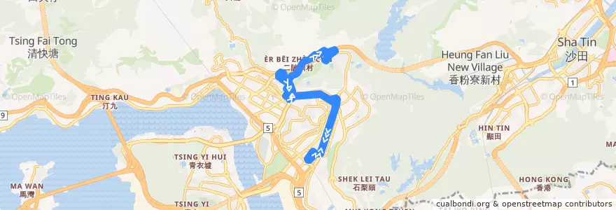 Mapa del recorrido Bus 32M (Kwai Fong Railway Station ↺ Cheung Shan) de la línea  en الأقاليم الجديدة.