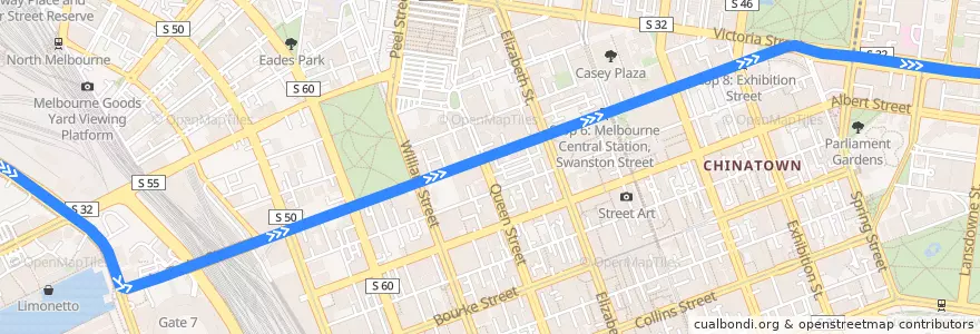 Mapa del recorrido Tram 30: Central Pier => St Vincent's Plaza de la línea  en City of Melbourne.