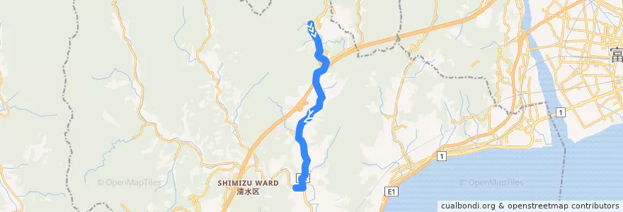 Mapa del recorrido 宍原系統 de la línea  en 清水区.