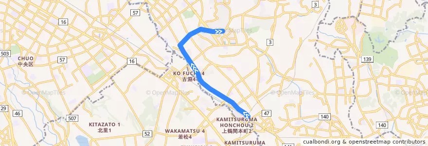 Mapa del recorrido 町田20系統 de la línea  en 町田市.