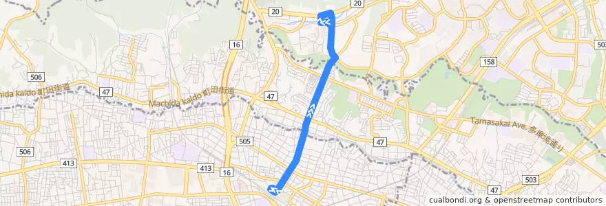 Mapa del recorrido 橋75 de la línea  en 东京都/東京都.
