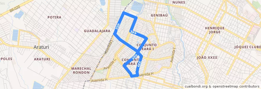 Mapa del recorrido Cj Ceará 1ª Etapa de la línea  en Fortaleza.