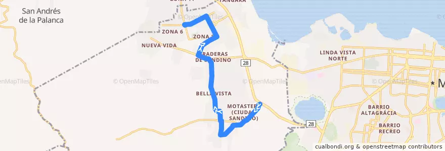 Mapa del recorrido Ruta 125 (CS): Altos de Motastepe -> Mercadito (Ciudad Sandino) de la línea  en Ciudad Sandino (Municipio).
