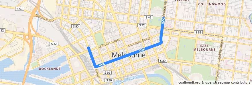 Mapa del recorrido Tram 86a: Melbourne Museum => La Trobe & Spencer Streets de la línea  en City of Melbourne.