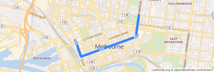 Mapa del recorrido Tram 86a: Lonsdale & Spencer Streets => Melbourne Museum de la línea  en City of Melbourne.