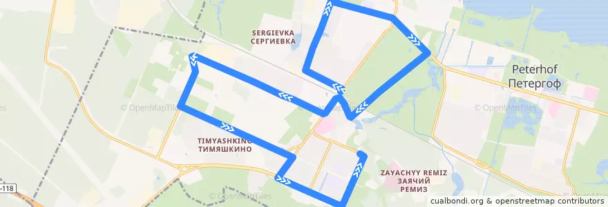 Mapa del recorrido Автобус № 356Ш: ж/д станция Старый Петергоф => Университетский проспект de la línea  en Петергоф.