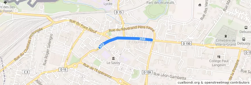 Mapa del recorrido Bus Tango : J. Monnet P+R → Altéa P+R de la línea  en Ville-la-Grand.