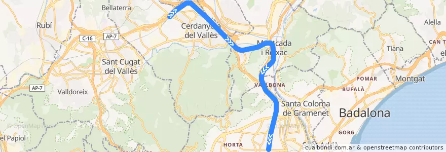 Mapa del recorrido R7: Cerdanyola Universitat - Sant Andreu Arenal de la línea  en Барселона.