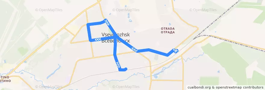 Mapa del recorrido Автобус № 9: станция Мельничный Ручей => платформа Всеволожская de la línea  en Город Всеволожск.