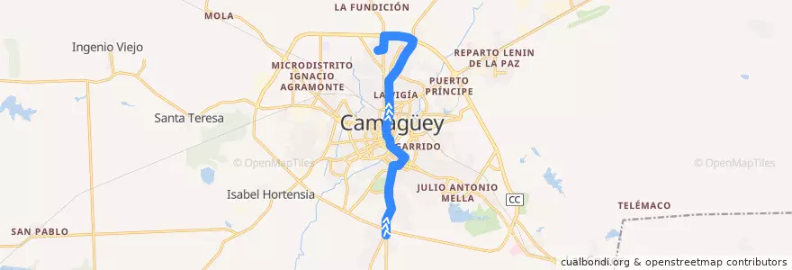 Mapa del recorrido ruta 1 Yaba => Villa Mariana de la línea  en Ciudad de Camagüey.