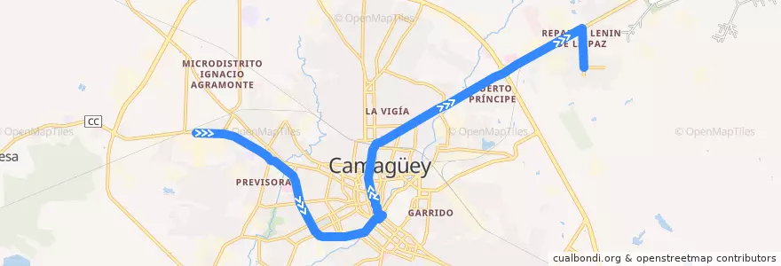 Mapa del recorrido ruta 19 Modelo => Reparto Lenin de la línea  en Ciudad de Camagüey.