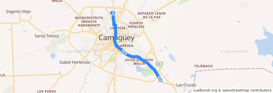 Mapa del recorrido ruta 2 Hosp. Psiquiátrico => Villa Mariana de la línea  en Ciudad de Camagüey.