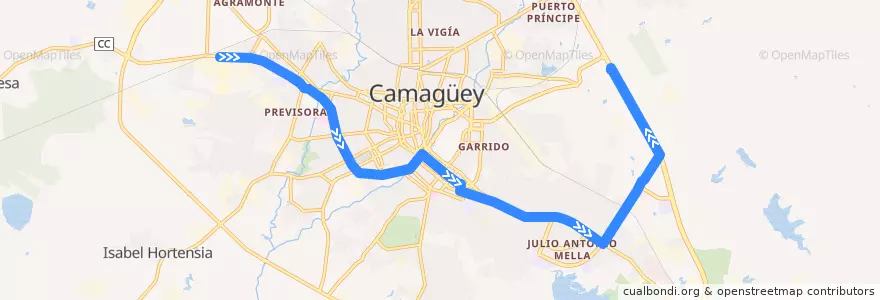 Mapa del recorrido ruta 24 Modelo => Universidad de la línea  en Ciudad de Camagüey.