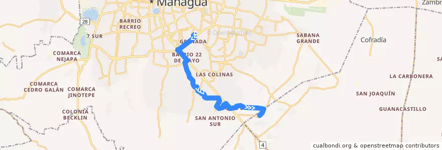 Mapa del recorrido Ruta ESQ: Mercado Roberto Huembes -> Vistas de Esquipulas de la línea  en Managua (Municipio).