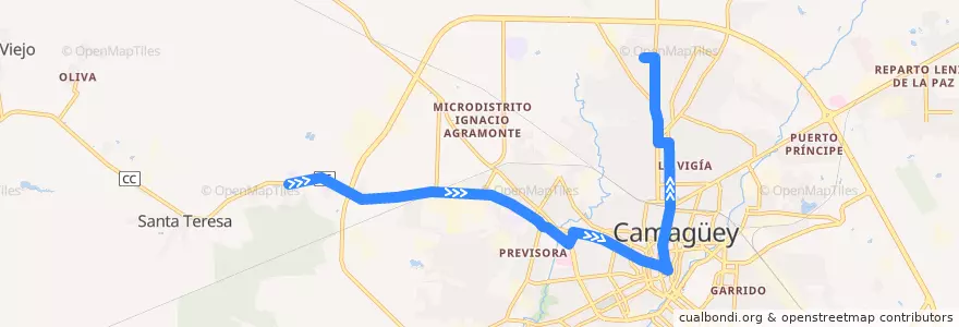 Mapa del recorrido ruta 3 Tagarro => Villa Mariana de la línea  en Ciudad de Camagüey.
